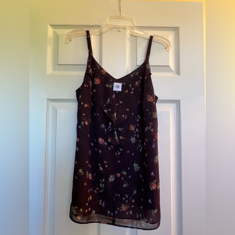 CAbi Black Floral V-Neck top